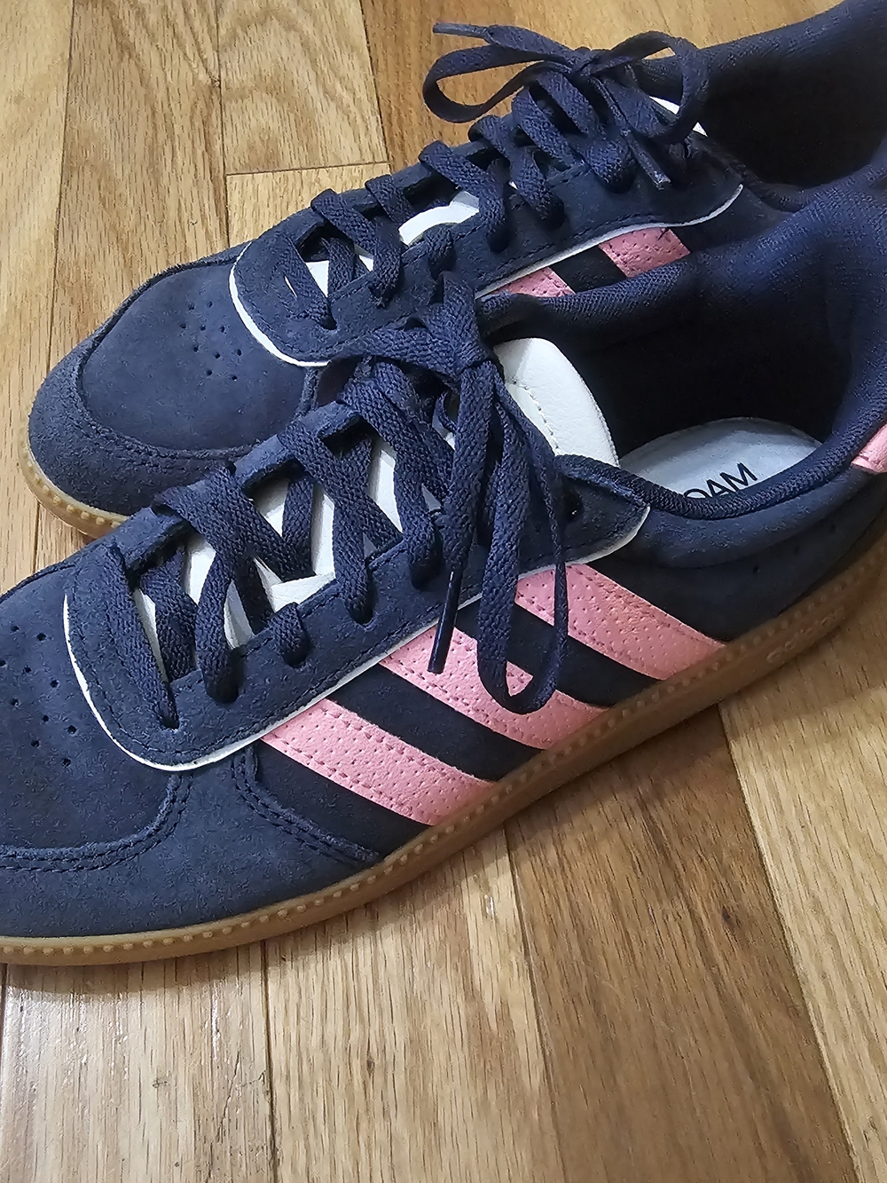 Adidas Navy Suede Sneakers with Pink Stripes